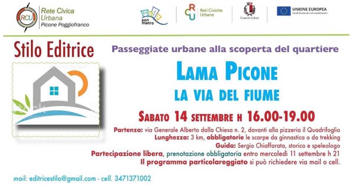 Bari, ''La via del fiume'': passeggiata urbana alla scoperta di Lama Picone